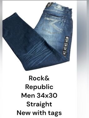 Rock & Republic,34x30,men jeans,straight ,straight blue jeans,biker,rodeo,NWT EC